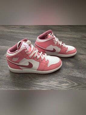 Jordan Pink and White Mid-Top Sneakers
